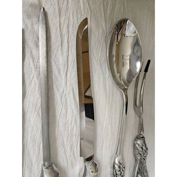 5 Piece Bruce Fox Design Turkey Handle Serving Set Fork Knife Spoon Honing Steel - Picture 8 of 14